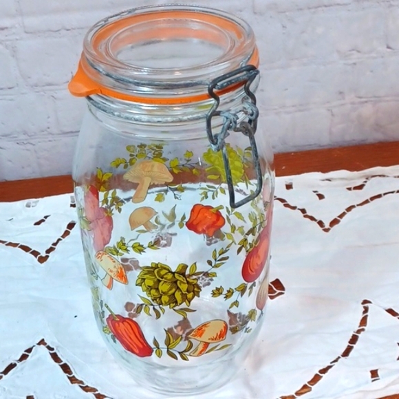 Vtg 1960,S Glass Jar Canister  Peppers Mushrooms France Niveau De Remplissage - Picture 3 of 10